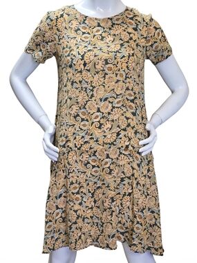 Silk MaxMara Weekend Floral Dress in Mustard, Olive & Pale Blue Sz s